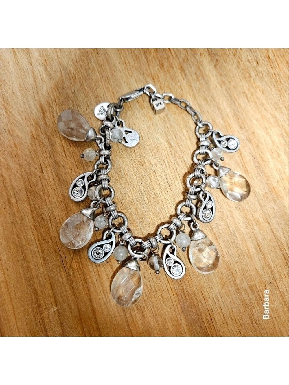 Vintage Dyrberg-Kern Silver Rock Crystal & Rhinestone Bobble Charm Bracelet